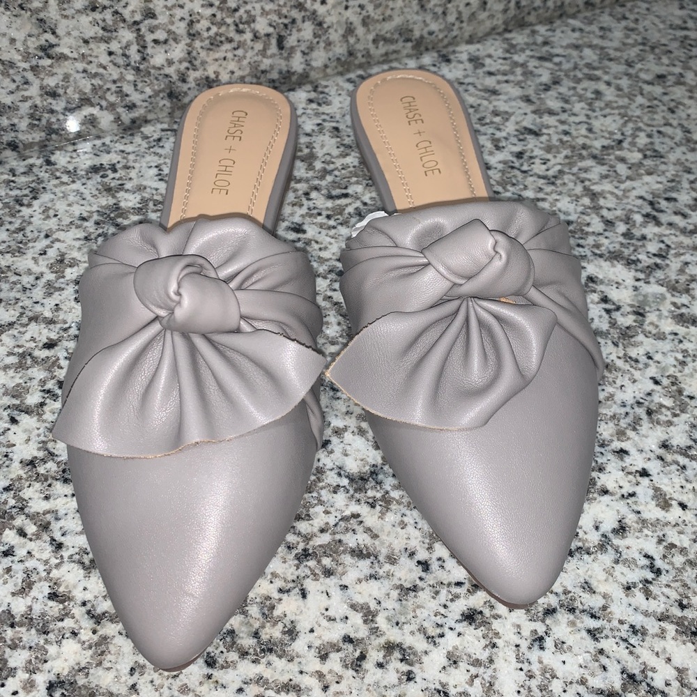 Grey Leather Mules